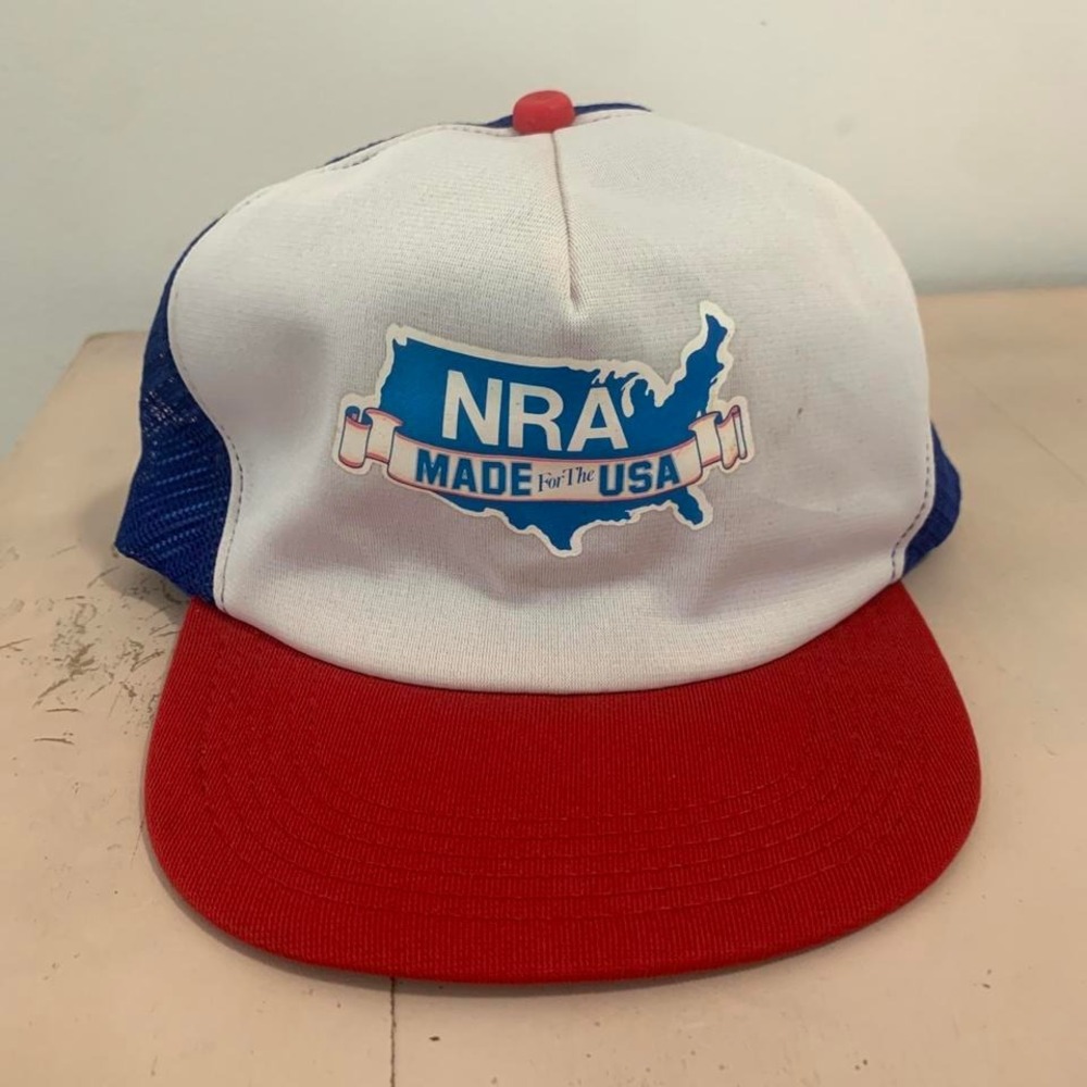 Vintage 1980s NRA A Made For The USA red + white trucker hat